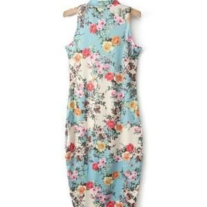 Stylish Turtleneck Sleeveless Floral Print Women's